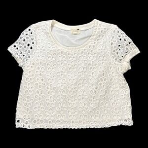 LA Hearts White Eyelet Cropped‎ Short Sleeve Top Women's Size L